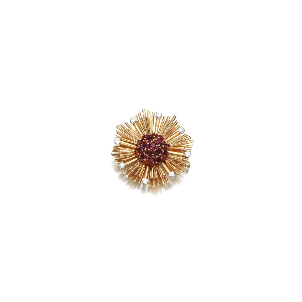 View full screen - View 1 of Lot 65. RUBY AND DIAMOND BROOCH, VAN CLEEF & ARPELS, 1960S.