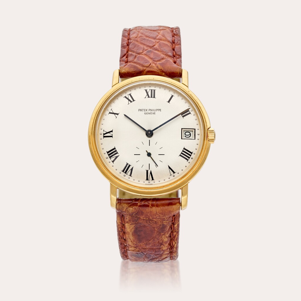 View full screen - View 1 of Lot 397. Reference 3445 Calatrava | A yellow gold automatic wristwatch with date, Circa 1970.