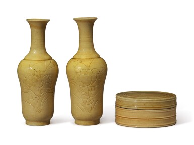 View full screen - View 1 of Lot 1160. THREE YELLOW-GLAZED VESSELS, QING DYNASTY, 19TH CENTURY.