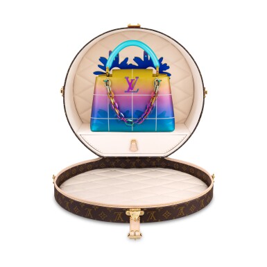 View full screen - View 1 of Lot 19. Amélie Bertrand Unique Edition Embossed and Sprayed Calfskin Artycapucines MM Scarabeo Colored Hardware and Its Custom Boîte Chapeau, 2022.