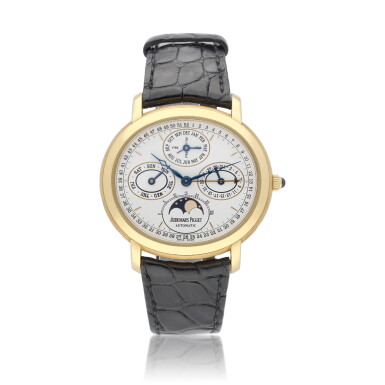 View full screen - View 1 of Lot 83. Millenary, Ref. 25777BA Yellow gold perpetual calendar wristwatch with leap year indication and moon phases Circa 1997.
