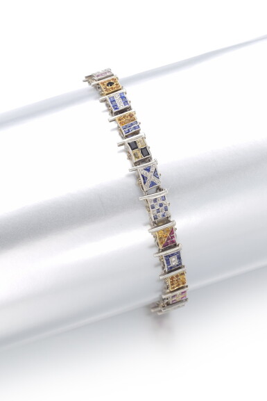 View full screen - View 1 of Lot 125. GEM SET AND DIAMOND BRACELET.