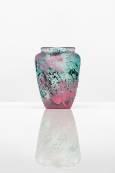 View full screen - View 1 of Lot 5. Begonias et papillon vase, circa 1895 – 1900.
