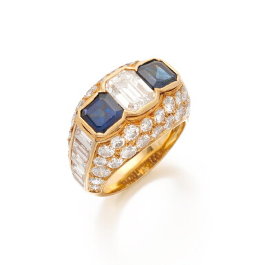 View full screen - View 1 of Lot 101. SAPPHIRE AND DIAMOND RING (ANELLO IN DIAMANTI CON ZAFFIRI).