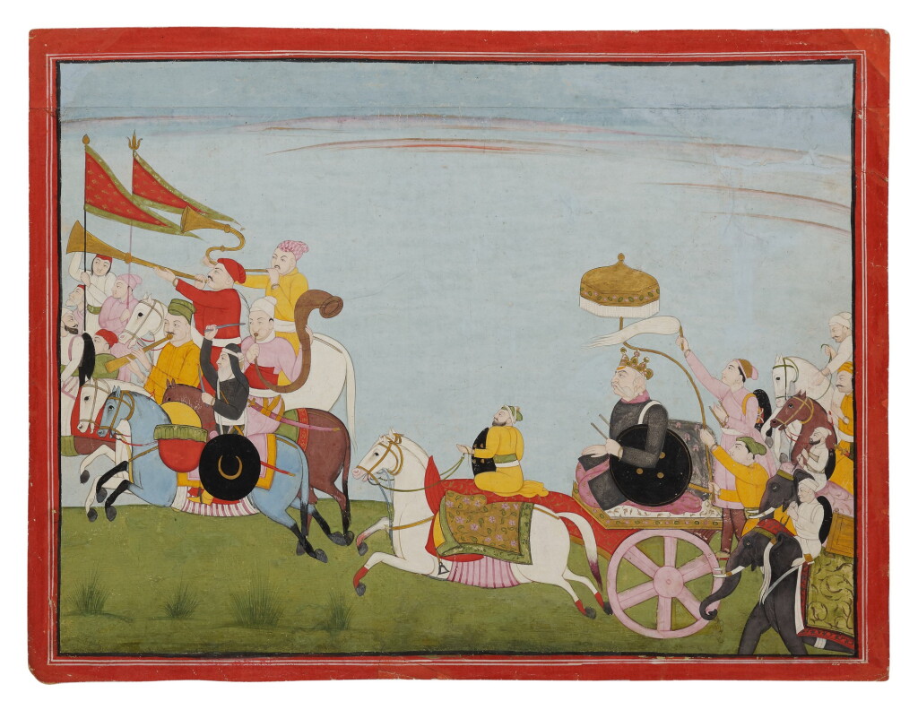 View full screen - View 1 of Lot 398. An Illustration to a Bhagavata Purana Series: Jarasandha's Battle March to Mathura, India, Guler, circa 1760.