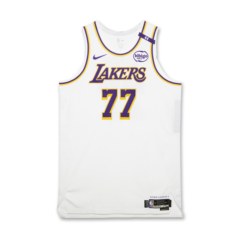 View full screen - View 1 of Lot 5. Luka Dončić Los Angeles Lakers 2025 NBA Playoffs Western Conference Round 1 Game Worn Association Edition Jersey | Game 1 | Lakers Playoff Debut | 37 Points .