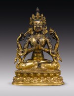 A GILT COPPER FIGURE OF SADAKSHARI, TIBETO-CHINESE, 18TH CENTURY