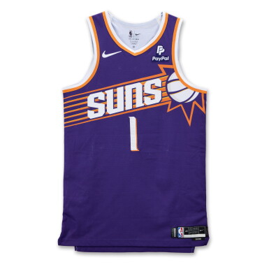 View full screen - View 1 of Lot 43. Devin Booker Phoenix Suns 2023-2024 Kia NBA Tip-Off Game Worn Away Jersey.