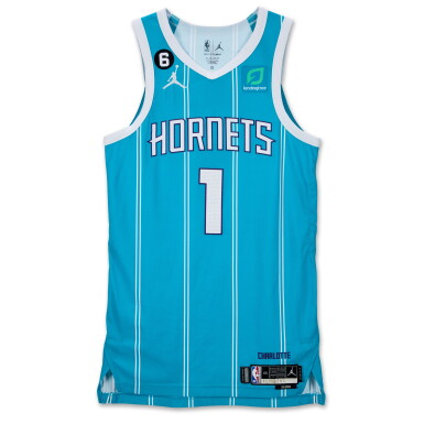View full screen - View 1 of Lot 82. LaMelo Ball Charlotte Hornets 2022-2023 Game Worn Icon Edition Jersey .