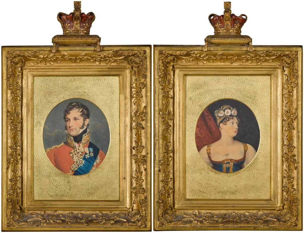 View full screen - View 1 of Lot 13. English School, Portrait of King Leopold I of Belgium and his wife Princess Charlotte of Wales 19th century.