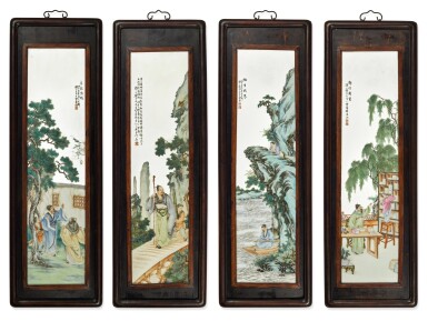 View full screen - View 1 of Lot 357. A set of famille rose 'figural' plaques by Wang Dafan, Republic period, two: dated yihai year, corresponding to 1935; one: dated yiyou year, corresponding to 1945.