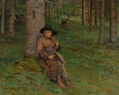 View full screen - View 1 of Lot 42. NIKOLAI PETROVICH BOGDANOV-BELSKY | BOY IN A FOREST.