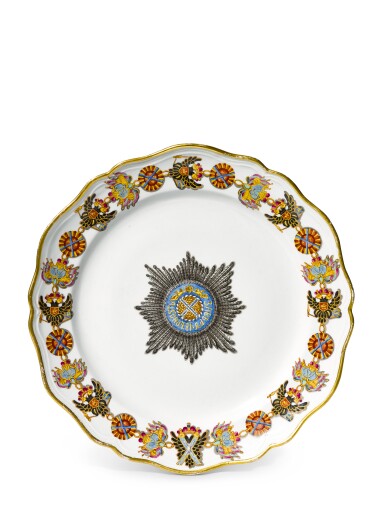 View full screen - View 1 of Lot 347. A porcelain plate from the service of the Order of St Andrew, Imperial Porcelain Factory, St. Petersburg, period of Alexander II (1855-1881).
