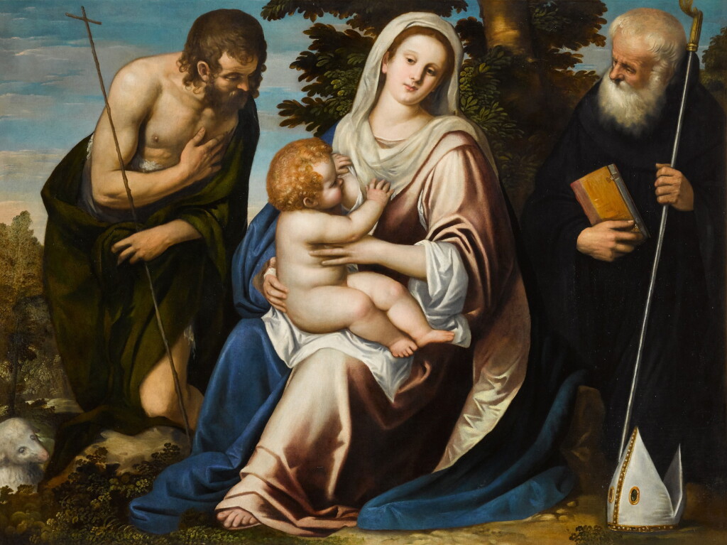 View full screen - View 1 of Lot 45. The Virgin and Child with Saints John the Baptist and Benedict.