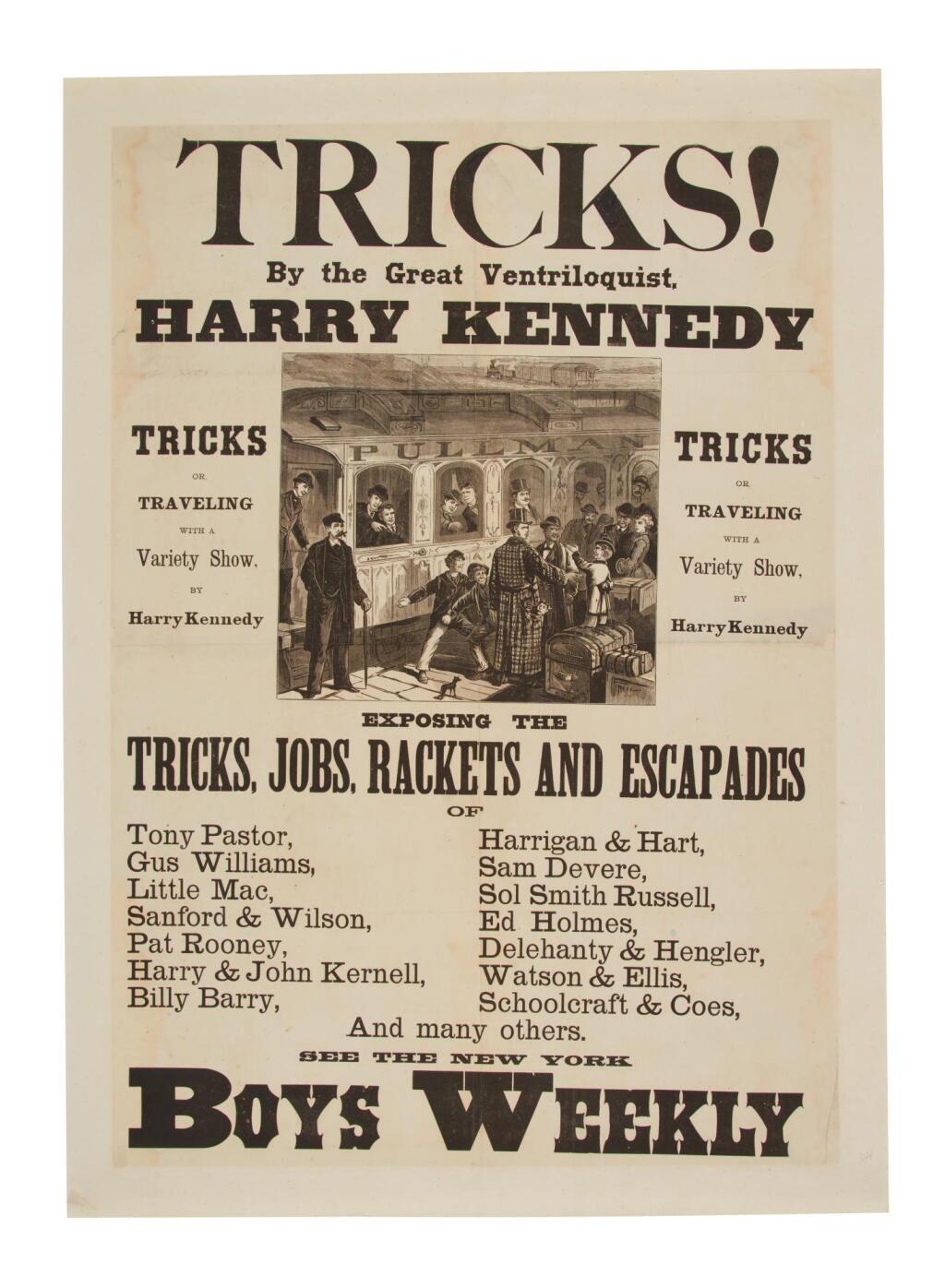 View full screen - View 1 of Lot 384. Kennedy, Harry | A large, striking poster for the Brooklyn ventriloquist.