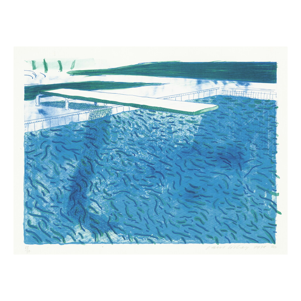 View full screen - View 1 of Lot 50. DAVID HOCKNEY | LITHOGRAPH OF WATER MADE OF THICK AND THIN LINES, A GREEN WASH, A LIGHT BLUE WASH, AND A DARK BLUE WASH (MUSEUM OF CONTEMPORARY ART, TOKYO 202).
