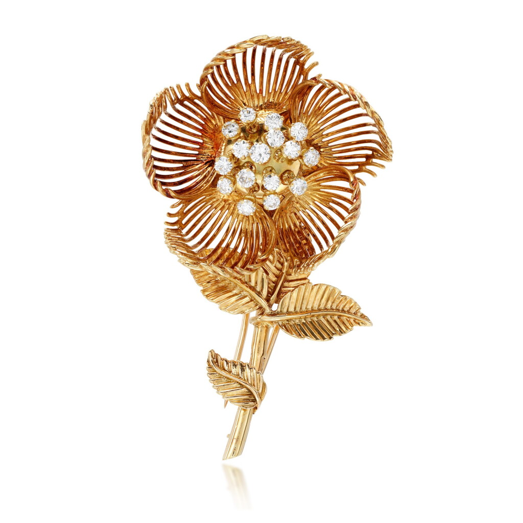 View full screen - View 1 of Lot 193. Diamond flower brooch, circa 1950s.