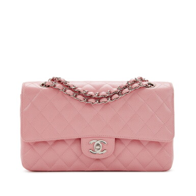 View full screen - View 1 of Lot 60. Pink Quilted Caviar Medium Classic Double Flap Bag Silver Hardware, 2003-2004.