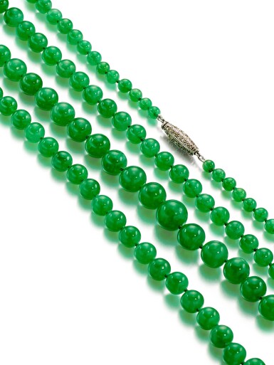 View full screen - View 1 of Lot 1684. Jadeite Bead and Diamond Necklace | 天然翡翠珠 配 鑽石 項鏈.