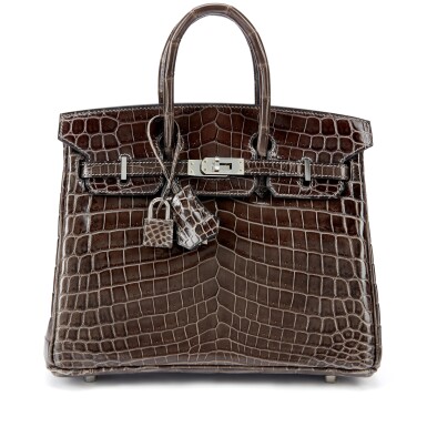 View full screen - View 1 of Lot 1044. Gris Fonce Shiny Niloticus Crocodile Birkin 25 Palladium Hardware, 2012.