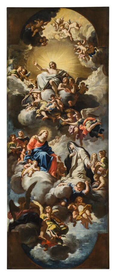 View full screen - View 1 of Lot 142. LUIGI GARZI | THE VIRGIN PRESENTING SAINT CATHERINE OF SIENA TO CHRIST IN GLORY.