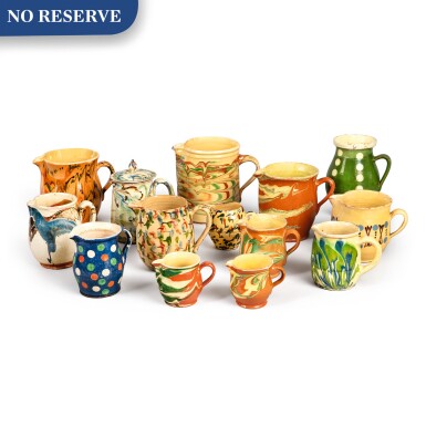 View full screen - View 1 of Lot 377. Group of Fourteen Pottery Pitchers and Creamers, Probably French, 19th Century.