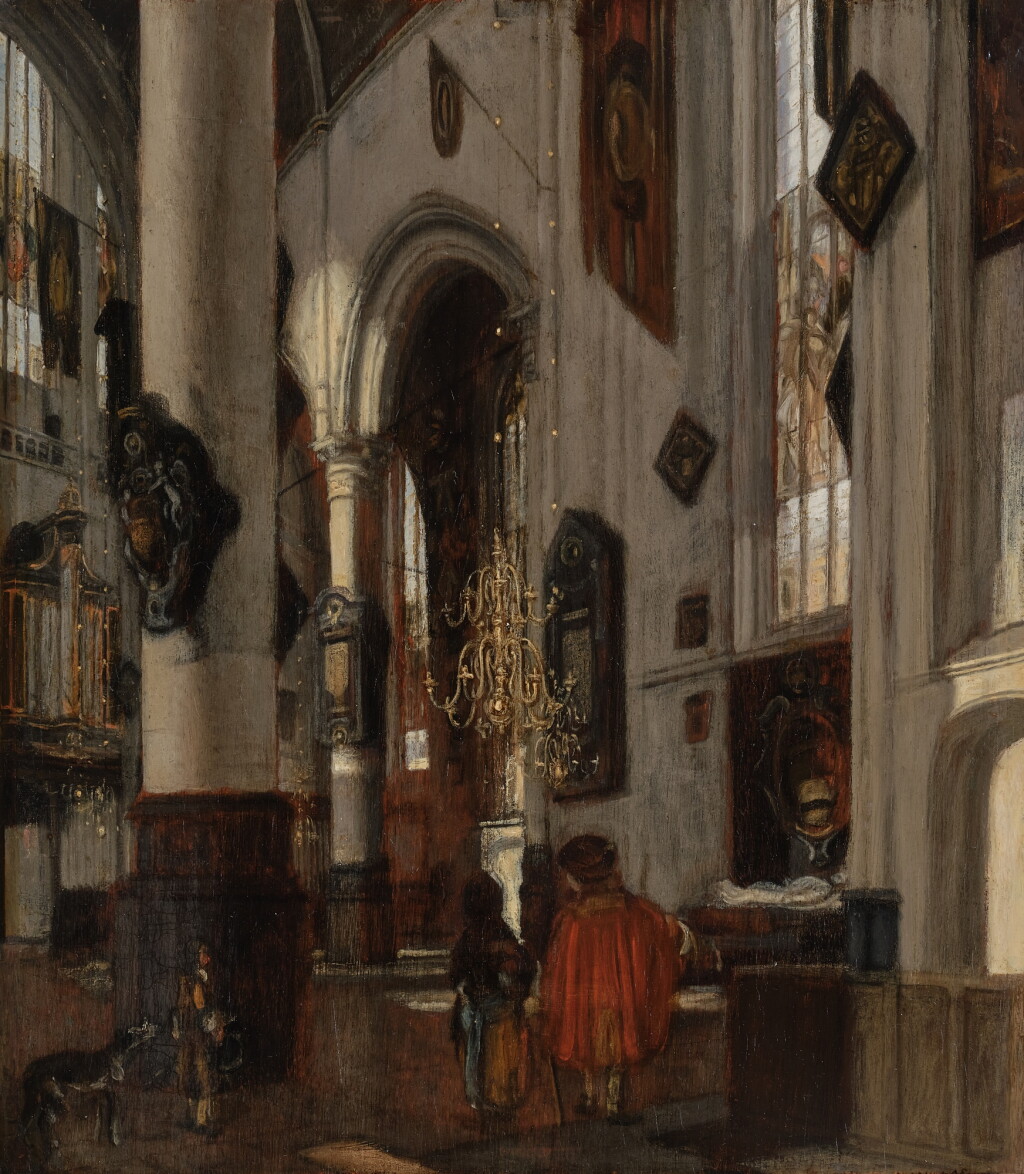 Voir en plein écran - Voir 1 du lot 407. Interior of a Gothic Church with Figures.