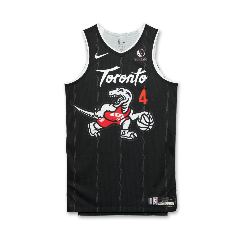 View full screen - View 1 of Lot 14. Scottie Barnes Toronto Raptors 2025-2026 Game Worn City Edition Jersey | Game Clinching Block.