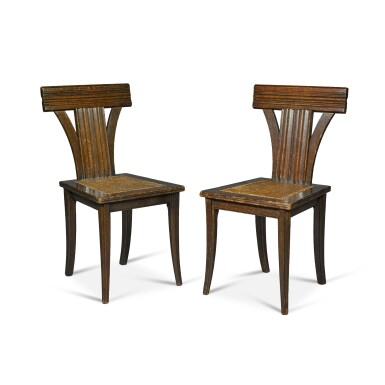 View full screen - View 1 of Lot 23. A pair of Victorian oak and caned side chairs designed by George Edmund Street and manufactured by Gillows, circa 1882.