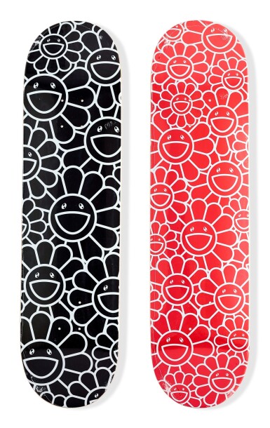 View full screen - View 1 of Lot 113. Flowers as OHANA-chang skateboard deck (Red and Black) (Two Works) | FLOWERS AS OHANA-CHANG 滑板 (紅及黑)(兩件).