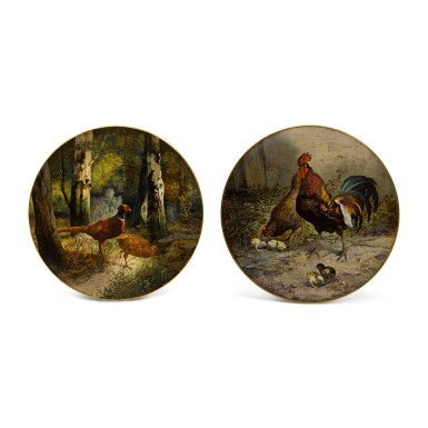 View full screen - View 1 of Lot 276. Two very large Paris porcelain chargers painted by Narcisse Vivien, Late 19th century.