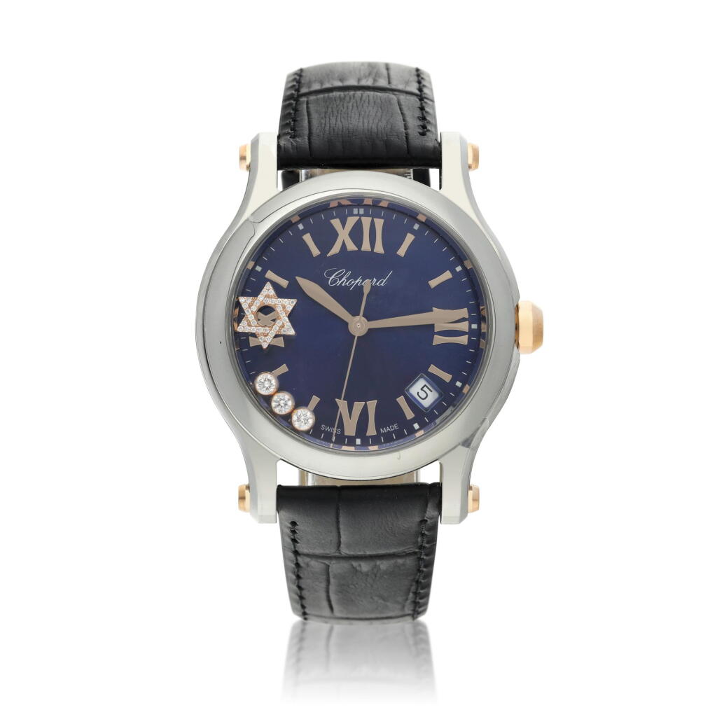 View full screen - View 1 of Lot 35. Reference 278582-6010 Happy Israel A limited edition stainless steel and pink gold wristwatch with date, Circa 2021.