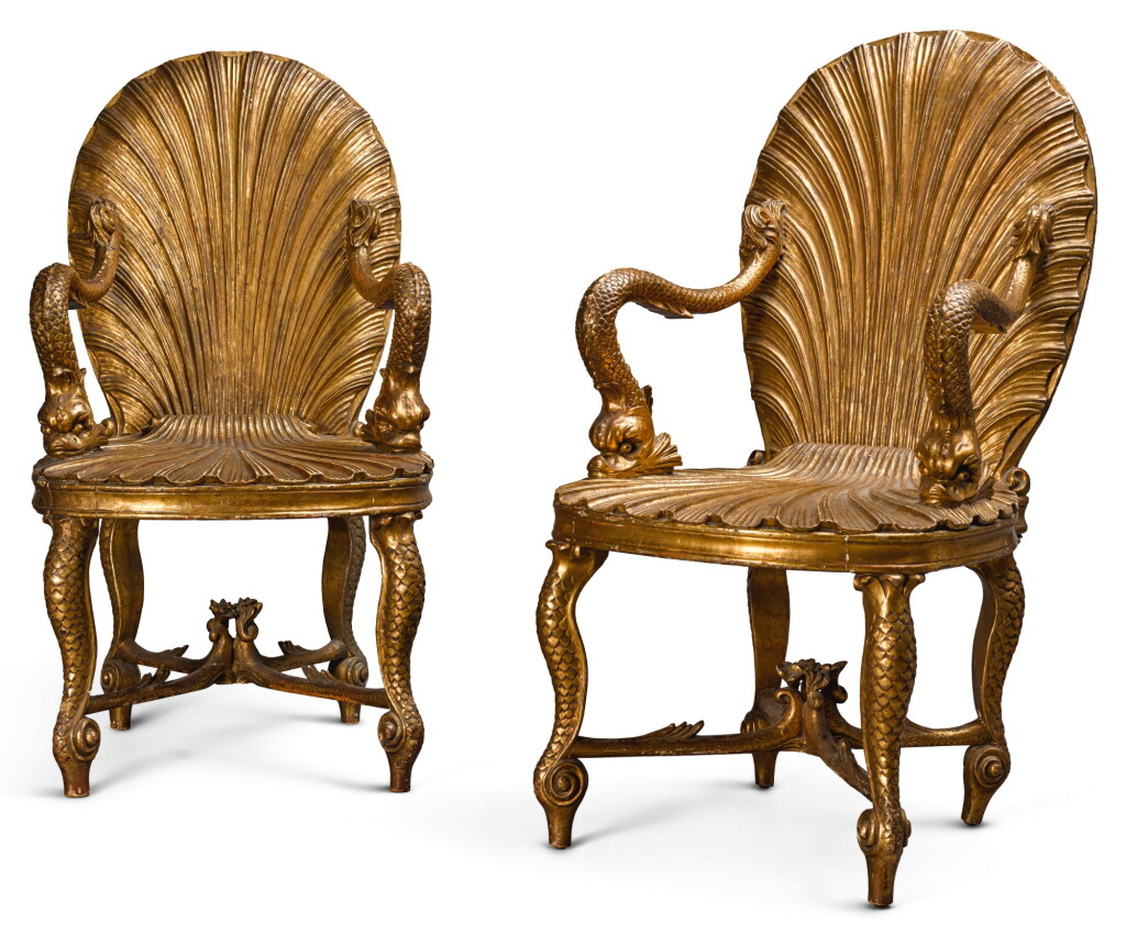 View full screen - View 1 of Lot 122. A PAIR OF SILVERED AND CARVED GROTTO ARMCHAIRS, PROBABLY ENGLISH LATE 19TH CENTURY/EARLY 20TH CENTURY.