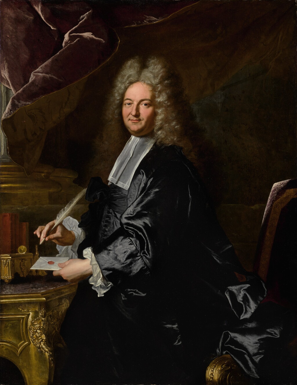 View full screen - View 1 of Lot 208. HYACINTHE RIGAUD | PORTRAIT OF JOSEPH JEAN-BAPTISTE FLEURIAU D’ARMONVILLE (1661-1728), THREE-QUARTER LENGTH, STANDING AT A DESK.