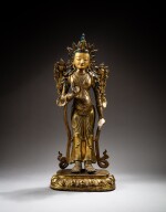 A large gilt-bronze standing figure of Maitreya, Qing dynasty, 18th century | 清十八世紀 鎏金銅彌勒佛立像