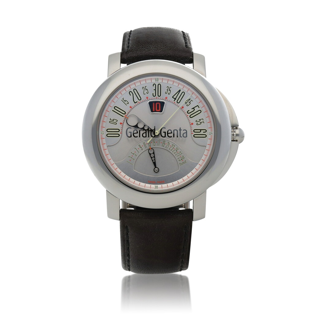 View full screen - View 1 of Lot 55. Arena BiRetro, Ref. BSP.Y.10 Stainless steel jumping hour wristwatch with retrograde minutes and date Circa 2009.