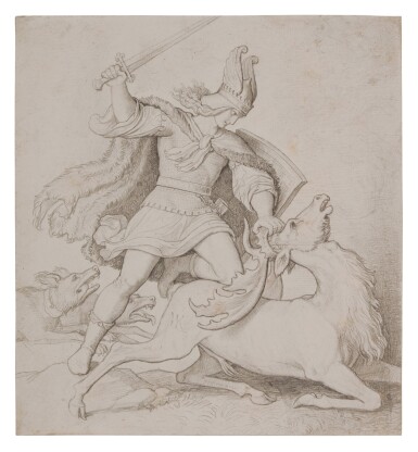 View full screen - View 1 of Lot 87. A mythical warrior killing a stag.