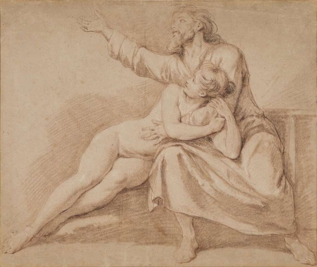 View full screen - View 1 of Lot 739. Bearded man embracing a young woman.