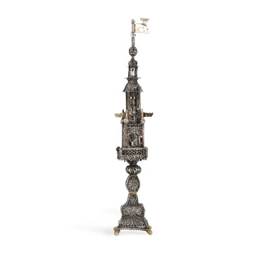 View full screen - View 1 of Lot 57. A Galician Parcel-Gilt Silver Filigree Spice Tower, 18th Century.