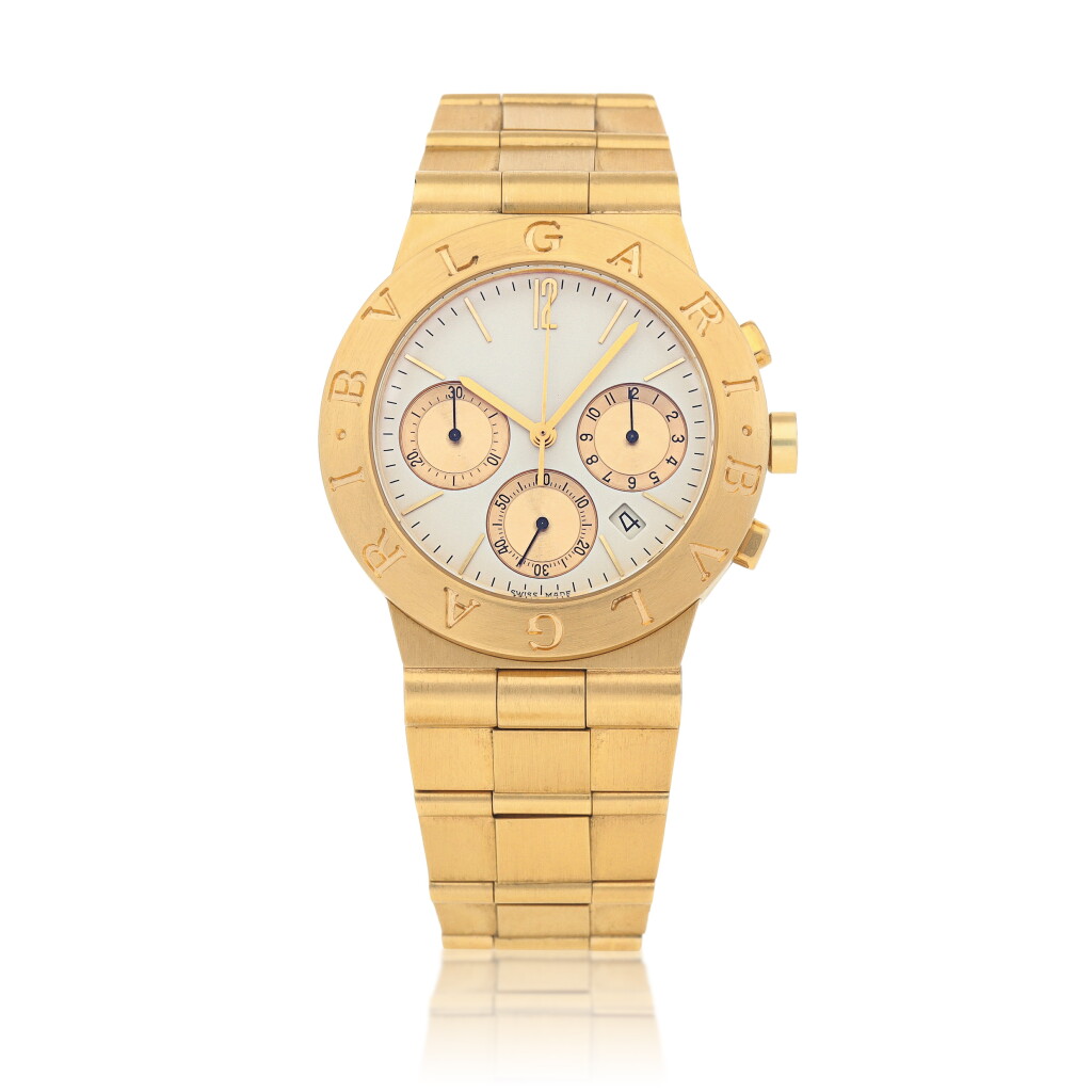 View full screen - View 1 of Lot 530. Diagono, Ref. CH 35 G Yellow gold chronograph wristwatch with date and bracelet Circa 1991.