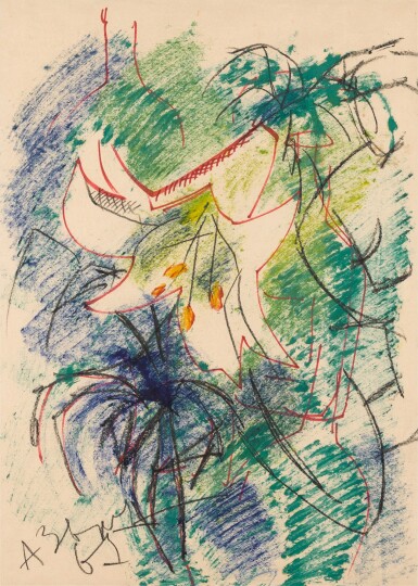 View full screen - View 1 of Lot 76. Still Life with Lily on Green Background.