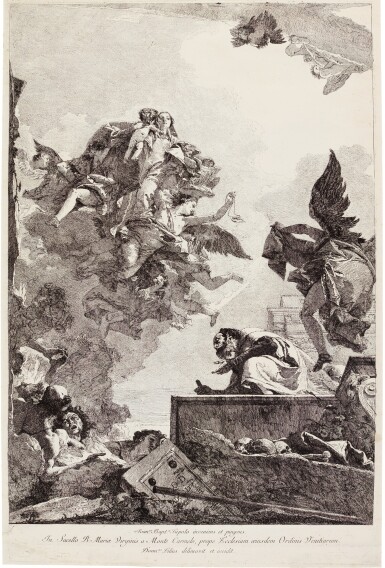 View full screen - View 1 of Lot 67. GIOVANNI DOMENICO TIEPOLO | THE VIRGIN APPEARING TO SAINT SIMON STOCK (D. 57; R. 98).