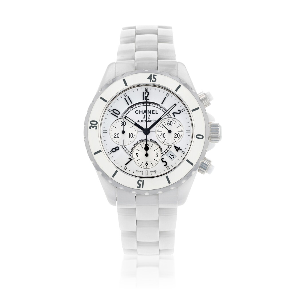 View full screen - View 1 of Lot 344. Chanel | Montre bracelet de dame céramique et acier, "J12" | Lady's ceramic and stainless steel bracelet watch, 'J12'.