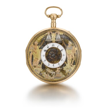 View full screen - View 1 of Lot 286. ROMILLY & COMPE | A GOLD QUARTER REPEATING AUTOMATON WATCH WITH JACQUEMARTS, CIRCA 1790 NO. 5089.