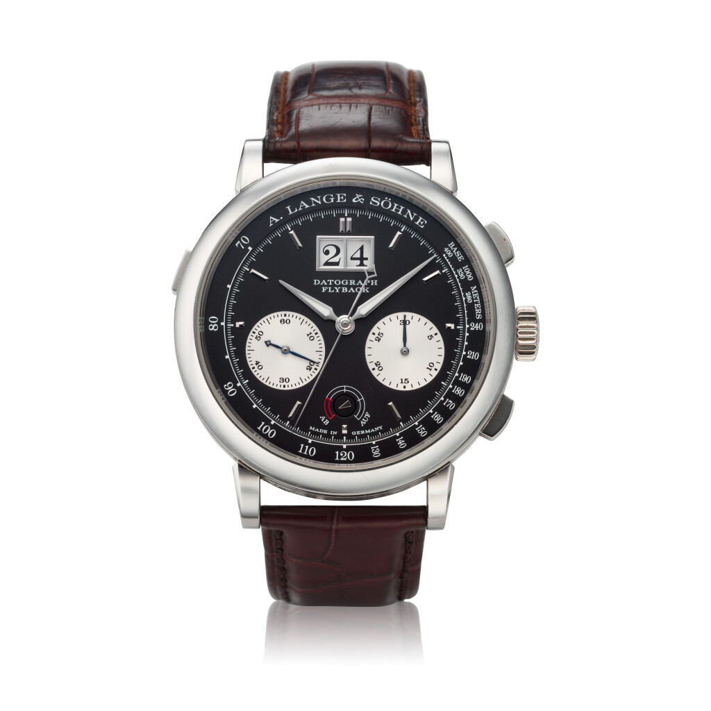 View full screen - View 1 of Lot 291. Reference 405.035 Datograph Up/Down A platinum flyback chronograph wristwatch with date, Circa 2012 .