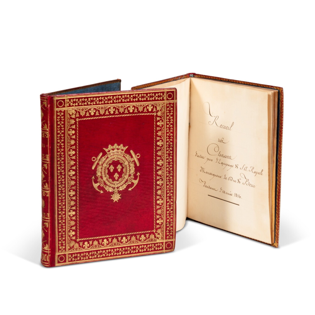 View full screen - View 1 of Lot 540. Recueils des chasses de l'équipage du duc de Berry. 1816-1817. Manuscrit aux armes du duc d'Angoulême..