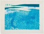 Lithograph of Water Made of Thick and Thin Lines, a Green Wash, a Light Blue Wash, and a Dark Blue Wash