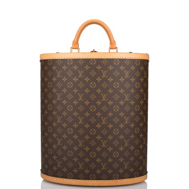 View full screen - View 1 of Lot 99. LOUIS VUITTON X MANOLO BLAHNIK | VINTAGE CENTENAIRE SHOE TRUNK OF MONOGRAM CANVAS WITH POLISHED BRASS HARDWARE.