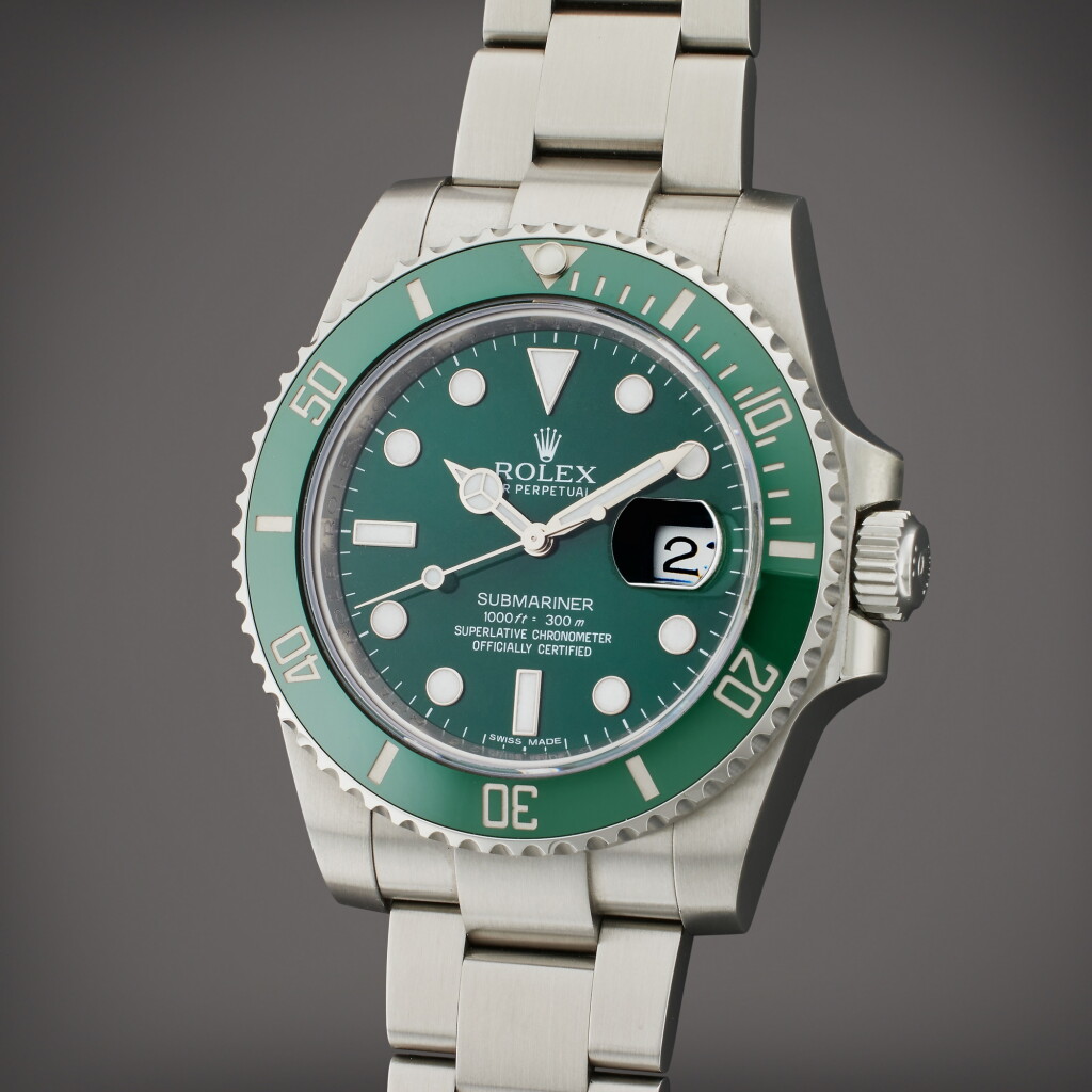 View full screen - View 1 of Lot 3. Reference 116610LV Submariner 'Hulk' | A stainless steel automatic wristwatch with date and bracelet, Circa 2012.