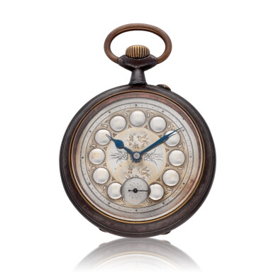 View full screen - View 1 of Lot 131. Two gun metal watches with calendar together with a further gun metal watch and a silver verge watch with mock pendulum 19th & early 20th Century.